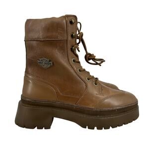 Harley Davidson Womens 7 Riding Kavan 7" Brown Leather Boots Chunky Moto Grunge